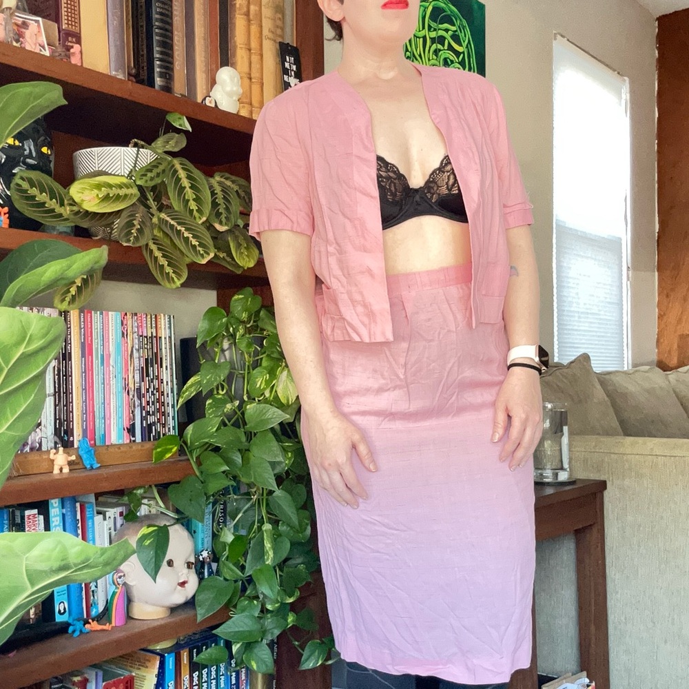 Vintage Pink Two-Piece Pencil Skirt Set